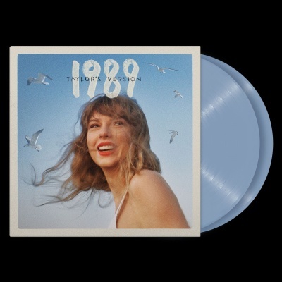 Disco de vinil azul claro com capa da Taylor Swift e título 1989 TAYLOR'S VERSION