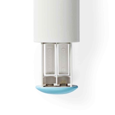 Dispositivo dispensador de plástico branco com tampa azul claro
