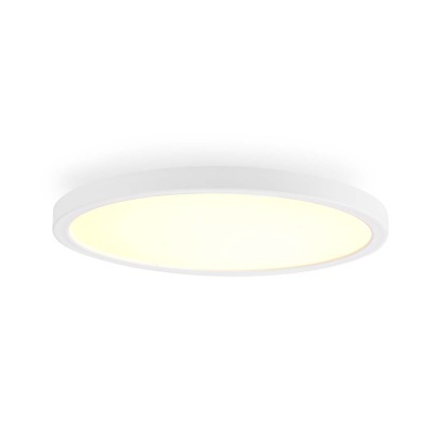 Luminária de teto circular branca com luz quente e difusor opalino