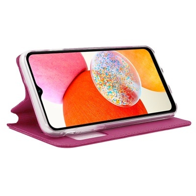 Capa de telemóvel rosa com suporte e telefone em ecrã colorido