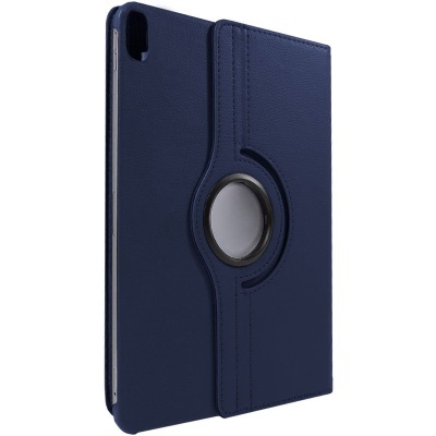 Capa para tablet azul escuro com orifício circular central.
