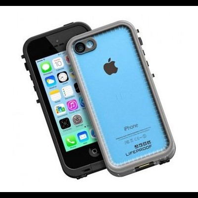 iPhone com capa protetora LifeProof azul e transparente