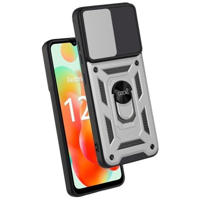 Telemóvel Redmi 12 com capa protetora cinza e preta com suporte circular