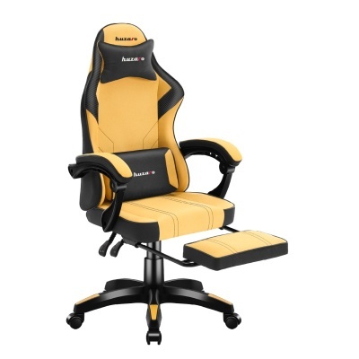Cadeira de escritório gaming amarelo e preto com apoio para pernas