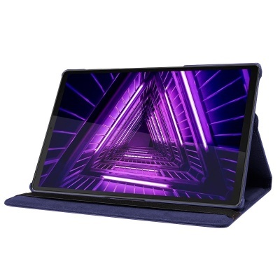 Tablet com ecrã digital com padrão roxo em capa azul escura