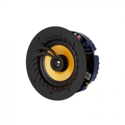 Coluna de som encastrável redonda com cone amarelo e estrutura preta