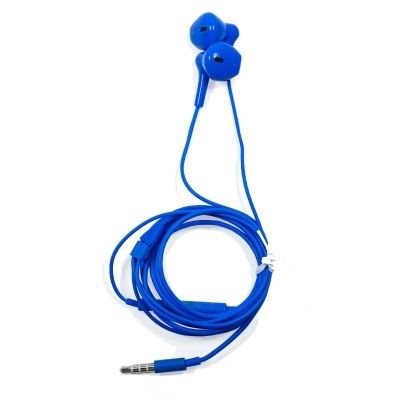 Auriculares azuis com cabo e ficha jack