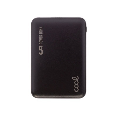 Carregador portátil Power Bank preto com texto impresso