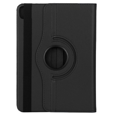 Capa protetora preta para tablet com fecho elástico e suporte circular rotativo