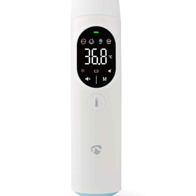 Termómetro digital branco com display preto a mostrar 36.8 °C