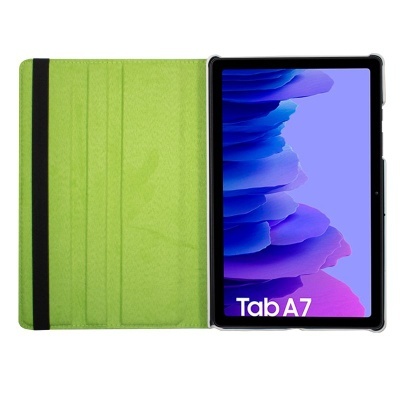 Tablet Samsung Galaxy Tab A7 com capa verde aberta