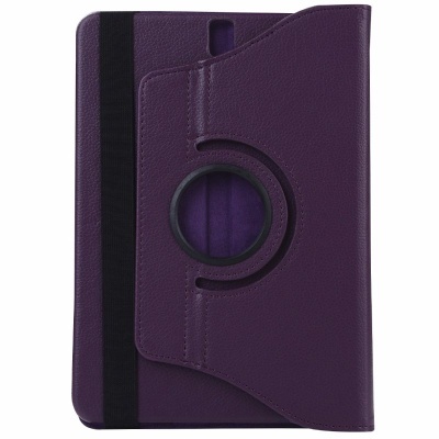 Capa roxa para tablet com suporte circular e faixa elástica preta