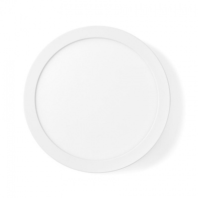 Painel LED redondo branco com moldura branca sobre fundo branco