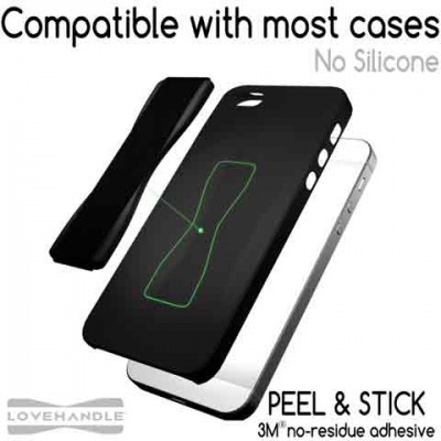 Película adesiva preta para smartphone com texto em inglês e padrão verde em fundo branco