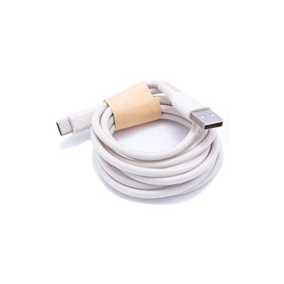 Cabo USB branco com textura trançada e extremidades USB tipo A e C