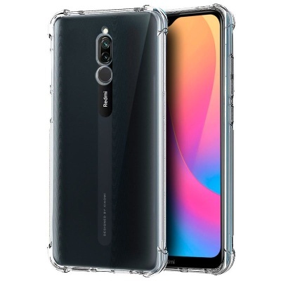 Telemóvel Redmi preto com capa transparente e ecrã colorido