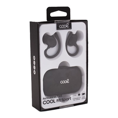 Auriculares TWS COOL Fit Sport pretos na embalagem