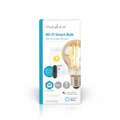 Caixa de lâmpada inteligente Nedis Wi-Fi Smart Bulb com filamento regulável e controle remoto opcional