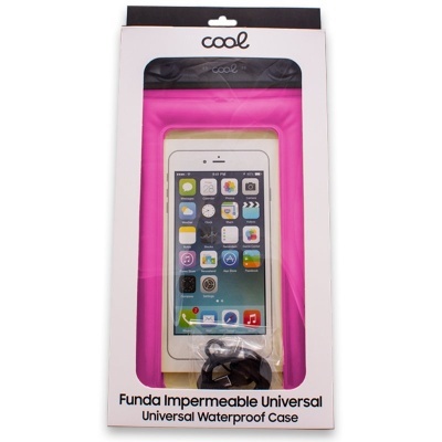 Funda impermeável universal rosa para telemóvel na embalagem