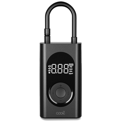 Bomba de ar portátil preta com visor digital e botão circular