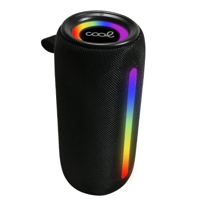 Coluna portátil preta com iluminação LED colorida