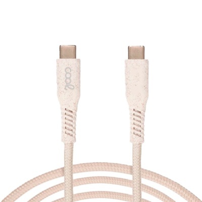 Cabo USB-C cor de rosa com conetores metálicos e logotipo cool