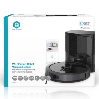 Caixa de aspirador robô inteligente Wi-Fi com depósito auto-esvaziável e controlo por voz