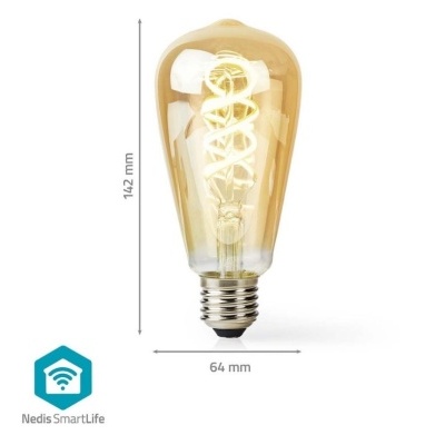 Lâmpada vintage de vidro âmbar com filamento led em espiral e base metálica prateada