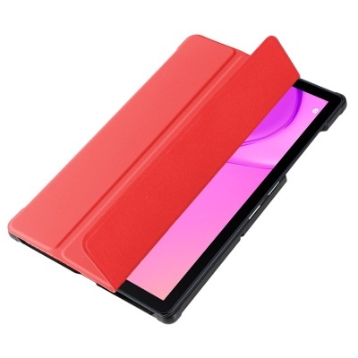 Capa vermelha para tablet com ecrã rosa. 