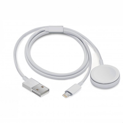 Cabo de carregamento branco com USB-A, Lightning e carregador circular