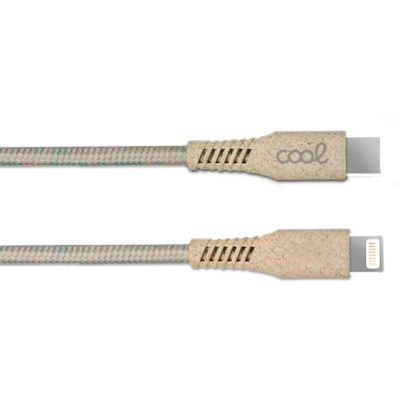 Cabo USB Lightning em material reciclado com revestimento trançado bege e verde