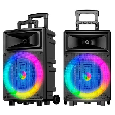 Colunas de som portáteis pretas com luzes LED coloridas