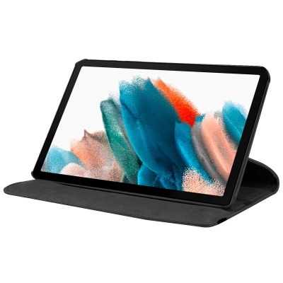 Tablet com suporte preto e ecrã colorido abstrato