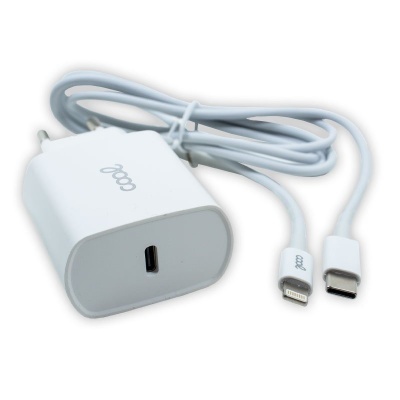 Carregador branco com cabo USB-C e Lightning integrado