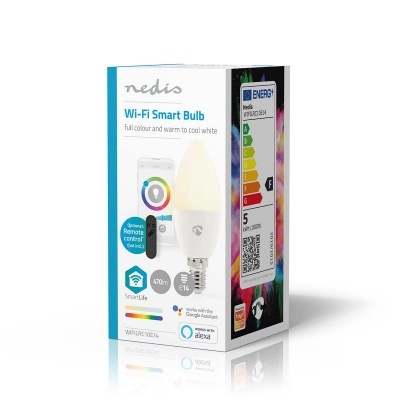 Embalagem de lâmpada inteligente Nedis Wi-Fi Smart Bulb com base E14