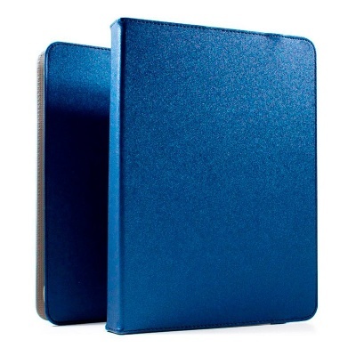 Capa azul para tablet em material sintético com textura lustrosa