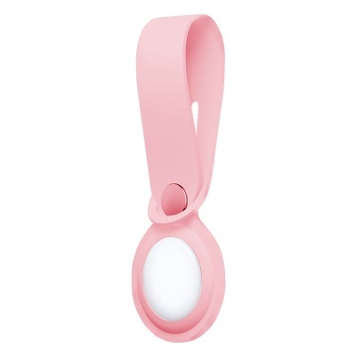 Estojo rosa em silicone com alça para AirTag branco