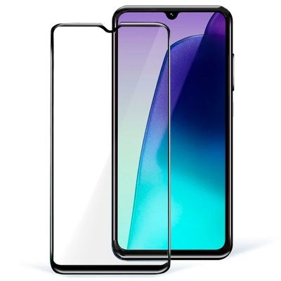 Smartphone azul com película protetora transparente com bordas pretas