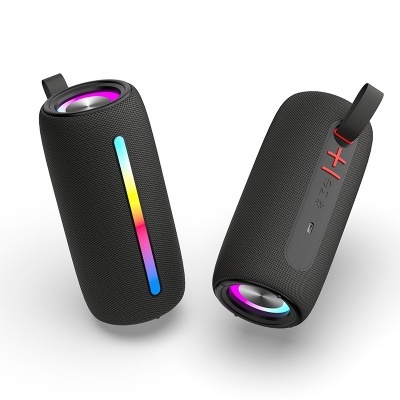 Colunas Bluetooth portáteis pretas com luzes LED coloridas