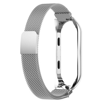 Pulseira metálica prateada para relógio com malha tipo mesh e fecho magnético