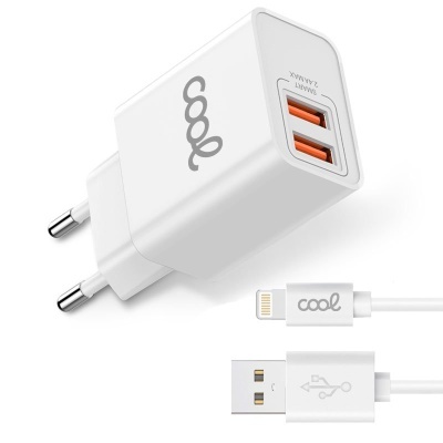 Carregador de parede branco com cabo USB branco e plugue europeu
