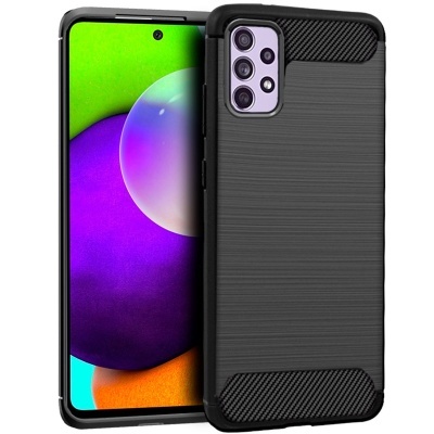 Smartphone com capa protetora preta texturizada e recortes para câmaras