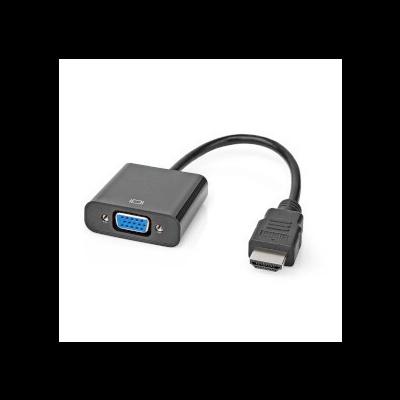 Adaptador de cabo HDMI para VGA preto com corpo plástico e conector HDMI e saída VGA azul