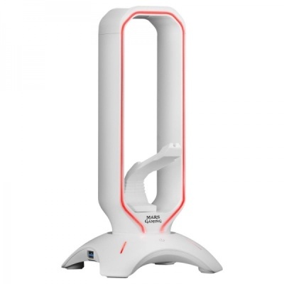 Suporte para headphones Mars Gaming branco com luz LED vermelha