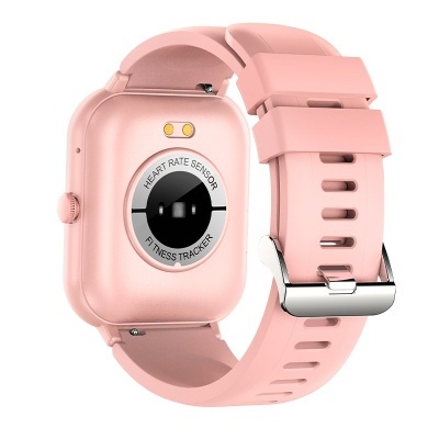 Relógio inteligente cor-de-rosa com sensor de frequência cardíaca e bracelete em silicone