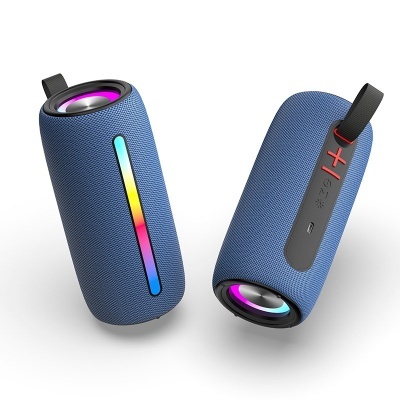 Coluna portátil bluetooth azul com luzes LED coloridas