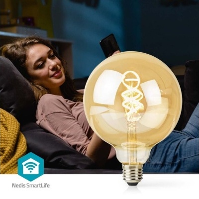 Lâmpada LED inteligente Nedis SmartLife com filamento espiral e vidro âmbar.