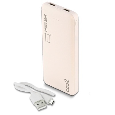 Power bank branco com capacidade de 10.000 mAh e cabo USB micro USB branco