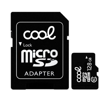 Adaptador SD e cartão microSD preto com texto branco da marca cool