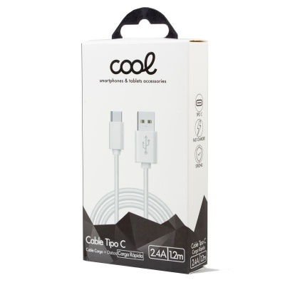 Embalagem de cabo USB Tipo C branco da marca Cool.